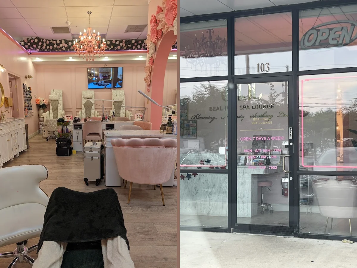 Bright salon interior with manicure stations