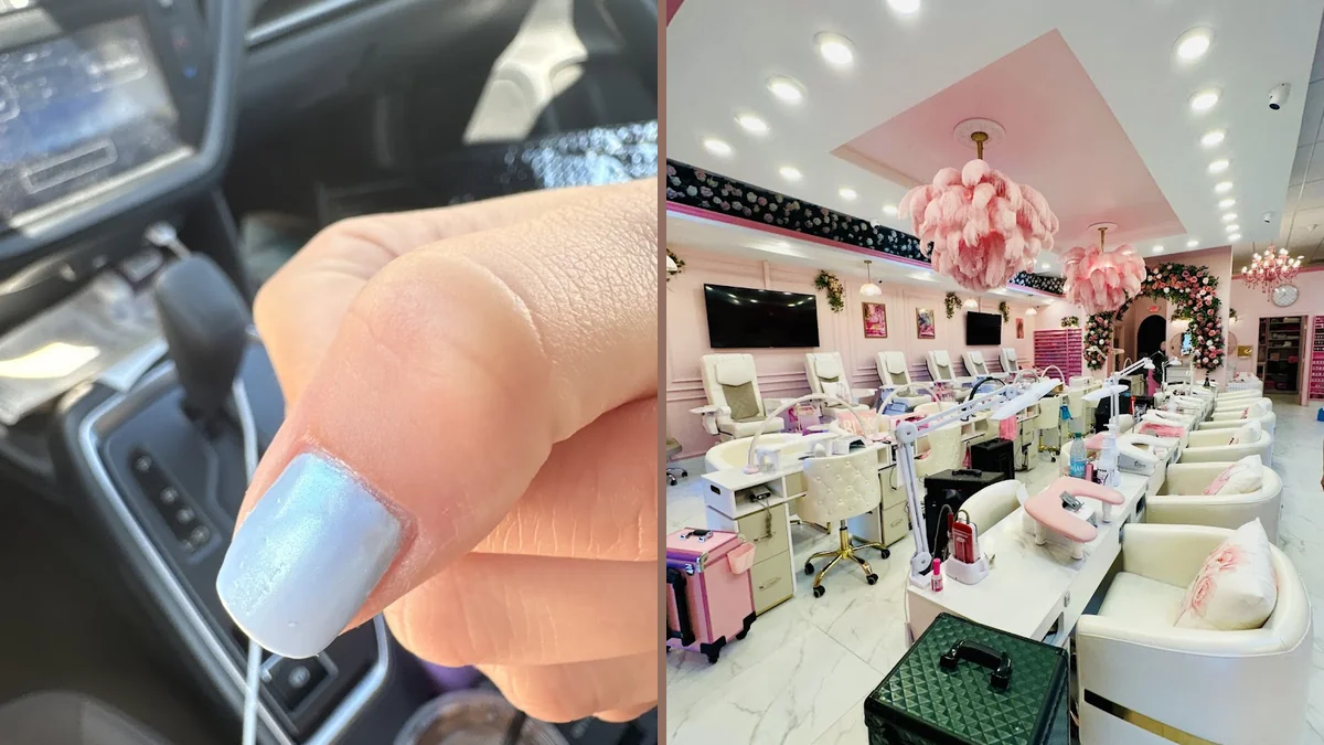 Nail color samples arranged on display