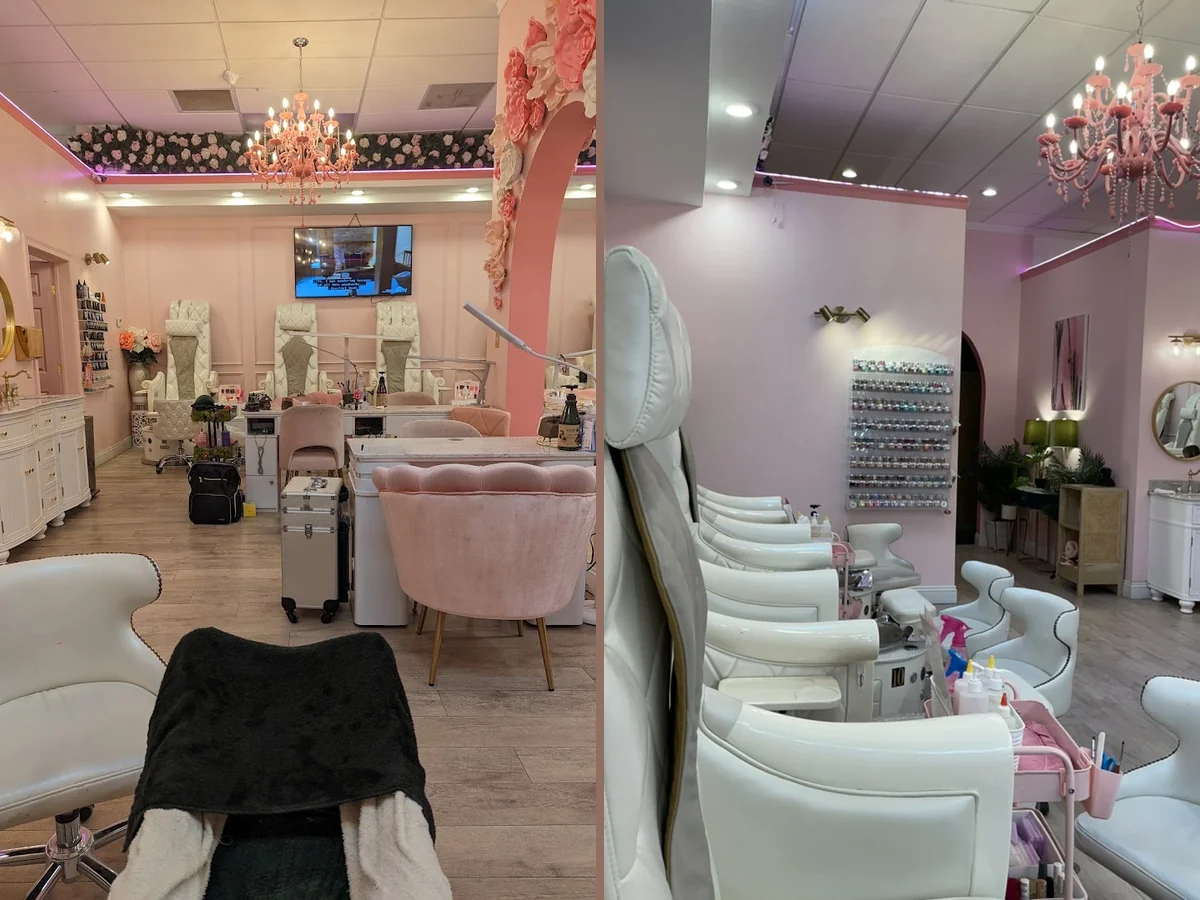 Bright salon interior with manicure stations